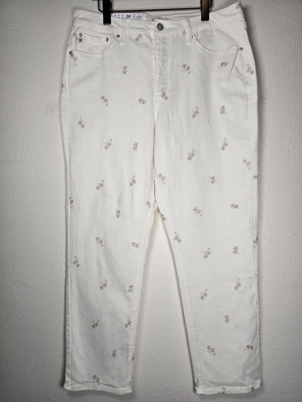 Seven7 90s Straight Jeans NWT Cream Floral Embroidered High Rise Sz 14